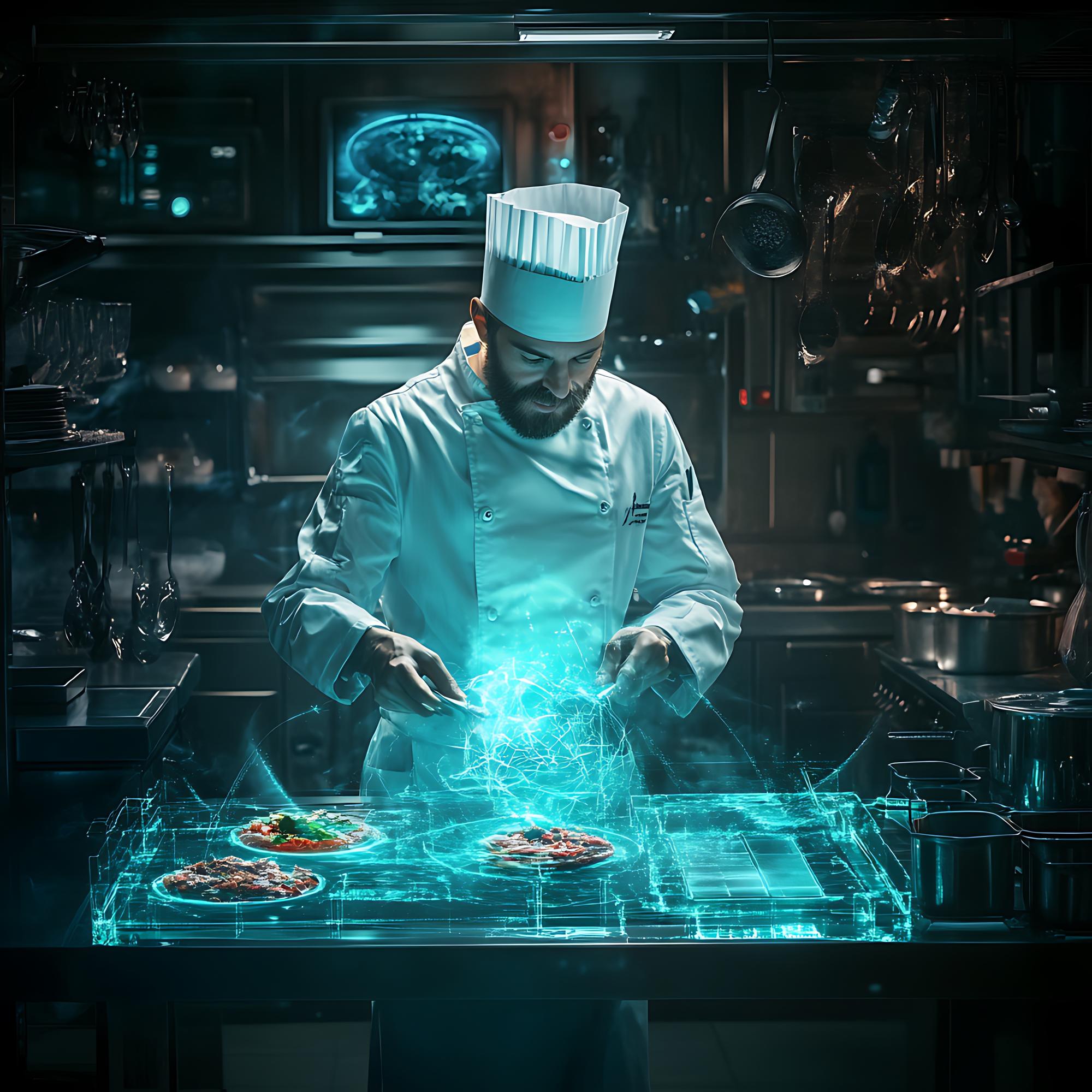 Chef digitale che insegna da studio futuristico